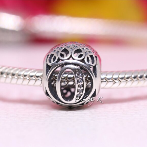 Pandora Retired Sterling Silver Vintage Letter O Charm with Clear Zirconia - 791 - Picture 5 of 5